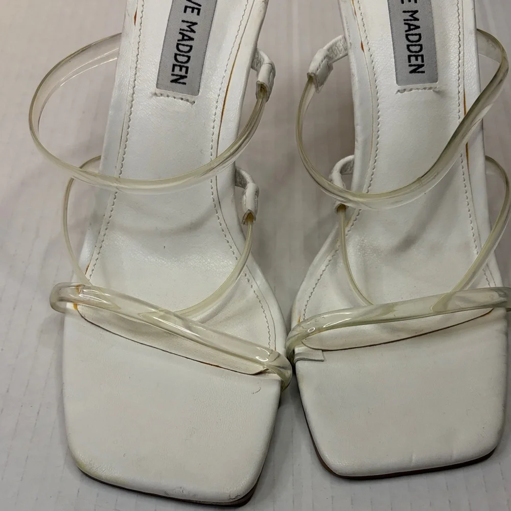 Steve Madden White Square-Toe Clear-Strap Wedges Size 6M